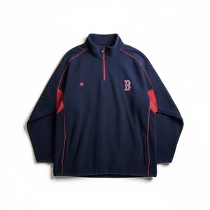 Vintage Majestic Boston Red Sox MLB Fleece Quarter Zip Sweatshirt Navy Men's